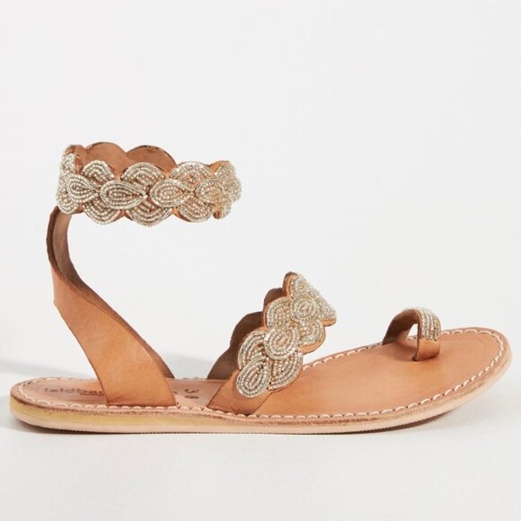 NEW Free People - Bead Embroidered Sparkle Leather Strap Sandals - size 7 - Picture 1 of 10